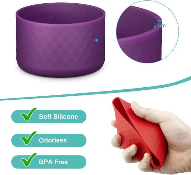 Alt view image 4 of 7 - Upgrade 2PCS Protective Silicone Boot Bumper for Stanley Quencher Adventure 40oz 30oz IceFlow 20oz 30oz Tumbler, Water Bottle Bottom Sleeve Cover Accessories for Stanley Mug Cup(Dark Purple)