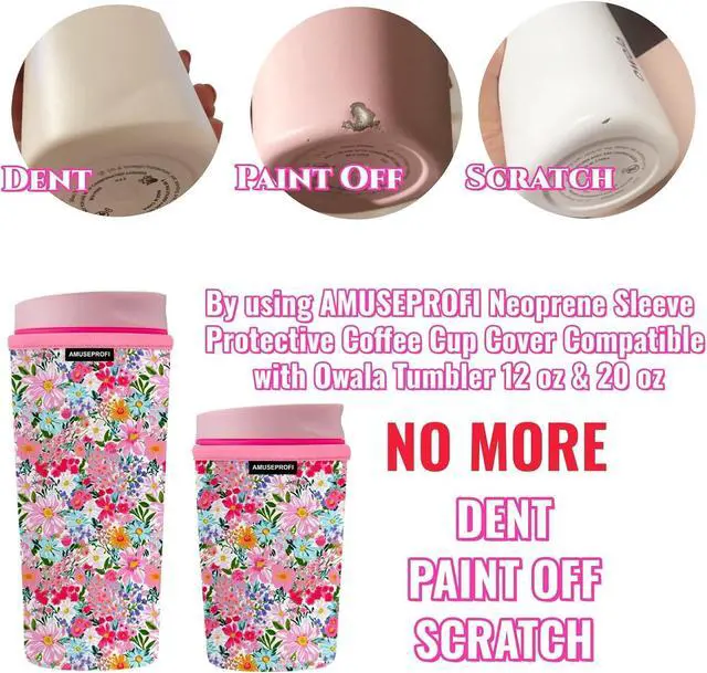 Alt view image 2 of 7 - Neoprene Sleeve Compatible Owala Tumbler 12 oz & 20 oz Protective Coffee Cup Cover Compatible Owala SmoothSip Slider Stainless Steel Travel Mug, No-Scratch & Quiet Grip, Decorative Insulated Cozy
