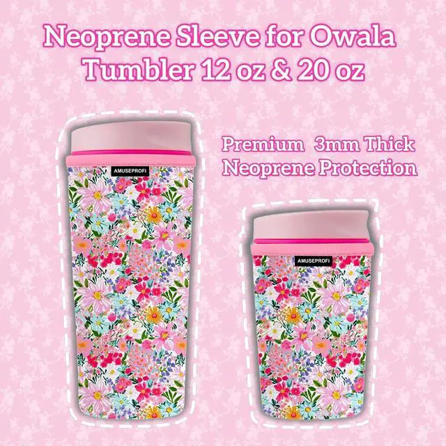 Alt view image 4 of 7 - Neoprene Sleeve Compatible Owala Tumbler 12 oz & 20 oz Protective Coffee Cup Cover Compatible Owala SmoothSip Slider Stainless Steel Travel Mug, No-Scratch & Quiet Grip, Decorative Insulated Cozy
