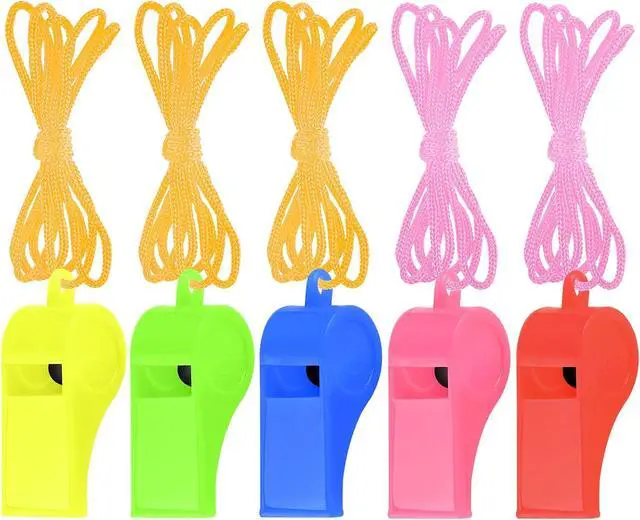 Main image of 5 Pcs Referees Loud Plastic Emergency Whistle with Lanyard for Outdoor Activities, Coach Trainning,Sports Whistles Christmas Halloween Easterday Boxes Fillers