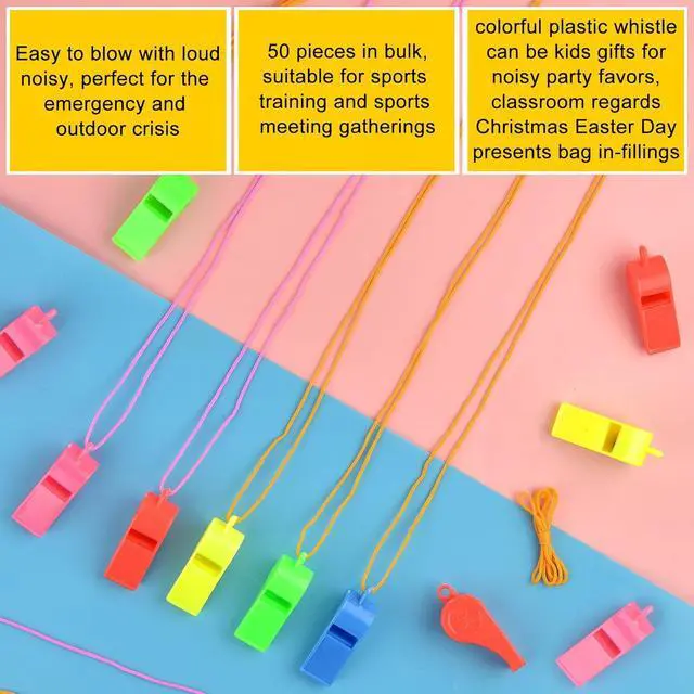 Alt view image 2 of 7 - 5 Pcs Referees Loud Plastic Emergency Whistle with Lanyard for Outdoor Activities, Coach Trainning,Sports Whistles Christmas Halloween Easterday Boxes Fillers