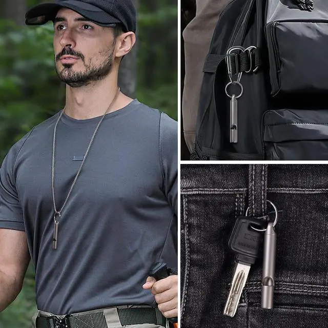 Alt view image 3 of 7 - Titanium Emergency Whistle, Gray, 2 Inches Length, 120db Loud Safety Whistle with Necklace Chain, for Survival, Hiking, Camping, Pet Training