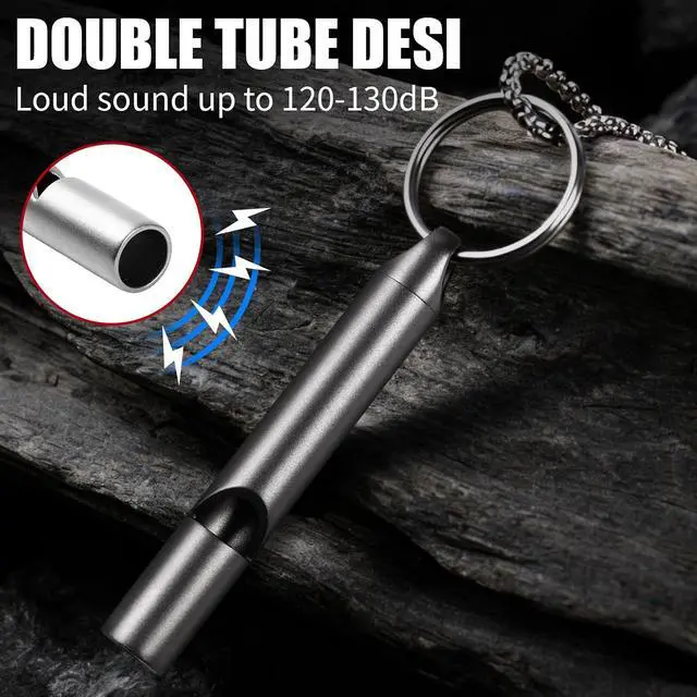 Alt view image 4 of 7 - Titanium Emergency Whistle, Gray, 2 Inches Length, 120db Loud Safety Whistle with Necklace Chain, for Survival, Hiking, Camping, Pet Training