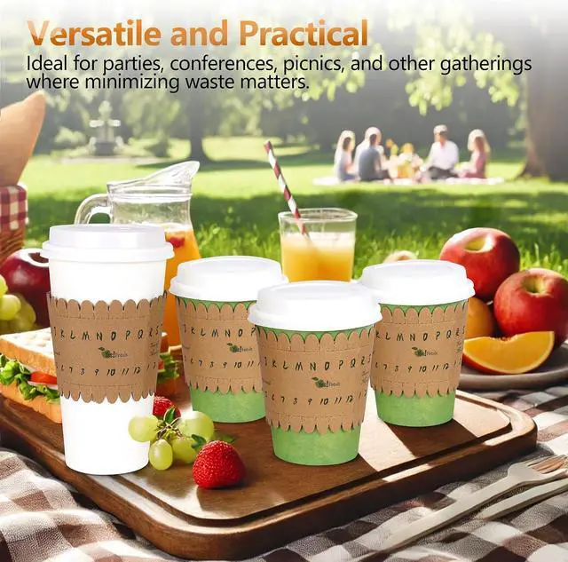 Alt view image 4 of 7 - Yes!Fresh Eco-ID Sleeve - Unique Paper Cup Sleeves for Easy Cup Identification, Compatible with 12oz, 16oz, and 20oz Paper Cups, Reduces Waste for Parties, Gatherings, and Events (50 Pack)