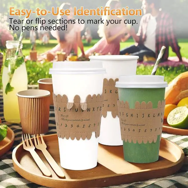 Alt view image 2 of 7 - Yes!Fresh Eco-ID Sleeve - Unique Paper Cup Sleeves for Easy Cup Identification, Compatible with 12oz, 16oz, and 20oz Paper Cups, Reduces Waste for Parties, Gatherings, and Events (50 Pack)