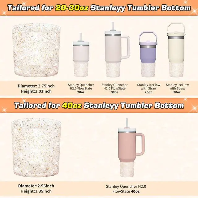 Alt view image 2 of 7 - WUQID Glitter Higher Silicone Boot Compatible with Stanley Quencher H2.0 40oz 30oz 20oz & IceFlow Flip 30oz 20oz, Tumbler Cups Anti-Slip Bottom Sleeve Cover