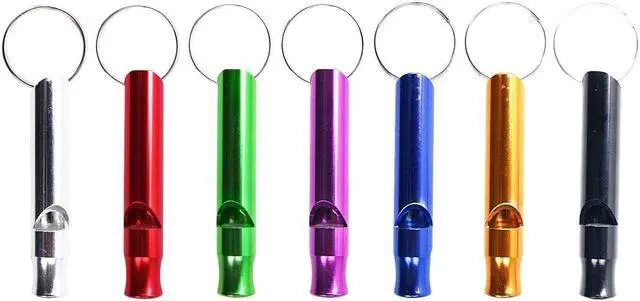 Alt view image 7 of 7 - A Set of 5 Extra Loud Whistles for Camping Hiking Hunting Outdoors Sports and Emergency Situations, Sturdy but Light Aluminium Key Chain Signals