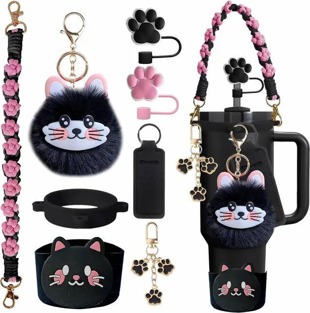 Main image of Cat Accessories for Stanley Cup 30/40oz, Paw Straw Topper Set | 8PCS cat tumbler accessories set with paw straw topper, silicone boot, handle strap and cup charms for Stanley Cup 30/40oz