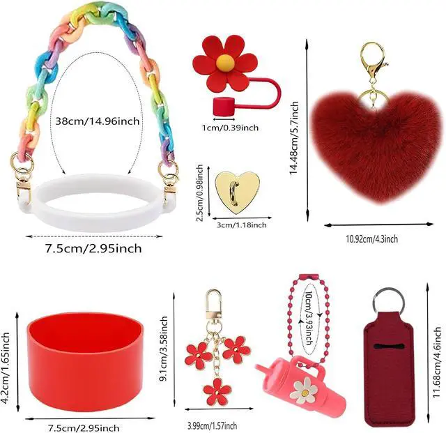 Alt view image 5 of 5 - Accessories Set for Stanley Cup, Handle Strap, Boot, Charms(red) | 9PCS tumbler accessories set with silicone boot, straw topper, handle strap, charms and lip balm holder for 20/30/40 oz cups