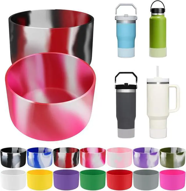 Alt view image 3 of 7 - Silicone Bumper Boot for Stanley Quencher H2.0 40 oz 30 oz Tumbler with Handle & Stanley IceFlow 20oz 30oz, Protective Water Bottle Bottom Sleeve Cover, Tumbler Accessories (Mix-Black And White)