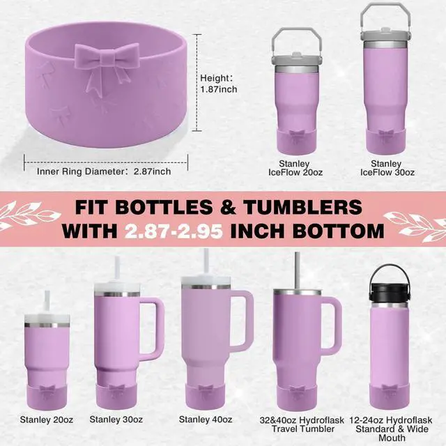 Alt view image 3 of 7 - Bows Silicone Water Bottle Boot for Stanley Cup Accessories | Cover Boots for Stanley Cup 40 30 oz With Handle Charms, Protective Sleeve for Stanley Tumbler Accessories