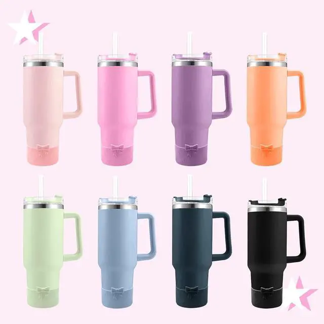 Alt view image 7 of 7 - Bows Silicone Water Bottle Boot for Stanley Cup Accessories | Cover Boots for Stanley Cup 40 30 oz With Handle Charms, Protective Sleeve for Stanley Tumbler Accessories