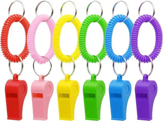 Main image of PENTA ANGEL Sport Whistle with Bracelet 6pcs Loud Clear Plastic Whistles with Stretchable Coil Wrist Keychain Ring for Coaches Referees Soccer Christmas Party Gift Survival Emergency Training