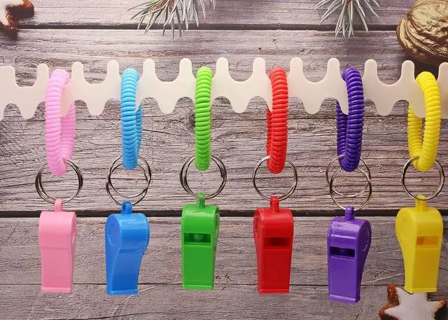 Alt view image 3 of 7 - PENTA ANGEL Sport Whistle with Bracelet 6pcs Loud Clear Plastic Whistles with Stretchable Coil Wrist Keychain Ring for Coaches Referees Soccer Christmas Party Gift Survival Emergency Training
