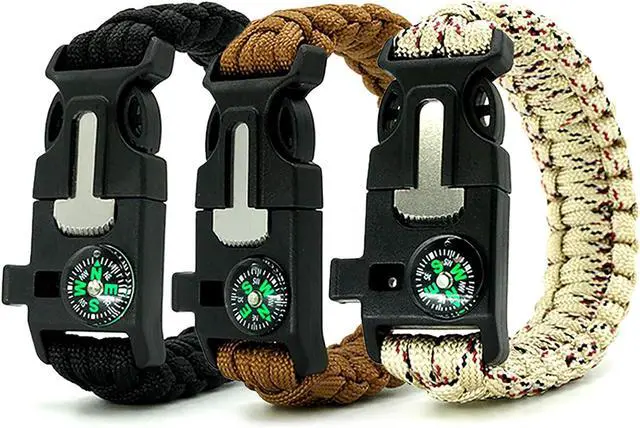 Alt view image 2 of 7 - Survival Bracelet,Practical Five Functions, Fire Starter, Loud Whistle, Reliable Compass, Rope Cutter, Reliable Paracord
