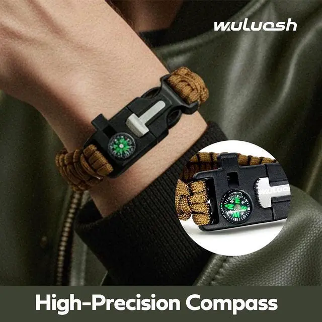 Alt view image 3 of 7 - Survival Bracelet,Practical Five Functions, Fire Starter, Loud Whistle, Reliable Compass, Rope Cutter, Reliable Paracord