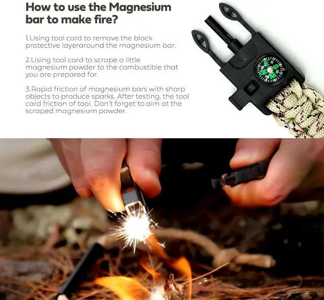 Alt view image 5 of 7 - Survival Bracelet,Practical Five Functions, Fire Starter, Loud Whistle, Reliable Compass, Rope Cutter, Reliable Paracord