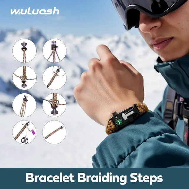 Alt view image 7 of 7 - Survival Bracelet,Practical Five Functions, Fire Starter, Loud Whistle, Reliable Compass, Rope Cutter, Reliable Paracord