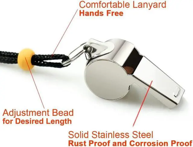 Alt view image 3 of 6 - Stainless Steel Sports Whistles with Lanyard, Loud Crisp Sound Whistles Bulk Great for Coaches, Referees, and Officials