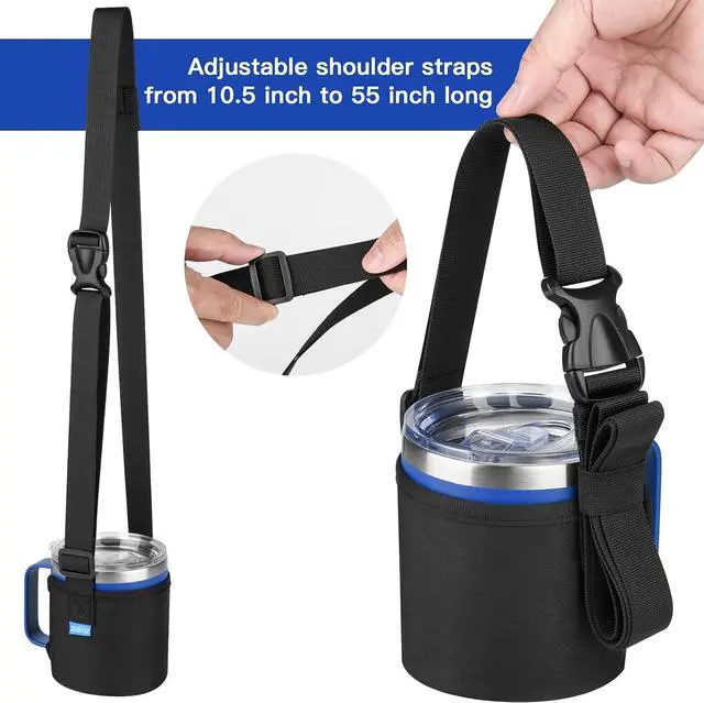 Alt view image 5 of 7 - Xxerciz Water Bottle Carrier Bag for YETI Rambler 14 oz Mug, Adjustable Shoulder Strap, Nylon Water Bottle Sling Sleeve for Hiking Camping Traveling
