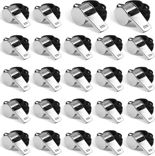 Main image of 24-Pack Stainless Steel Whistles with Lanyards - Loud, Clear Sound for Coaches, Referees, Survival Kits & Outdoor Safety