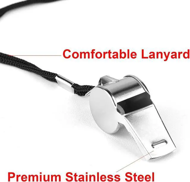 Alt view image 3 of 6 - 24-Pack Stainless Steel Whistles with Lanyards - Loud, Clear Sound for Coaches, Referees, Survival Kits & Outdoor Safety