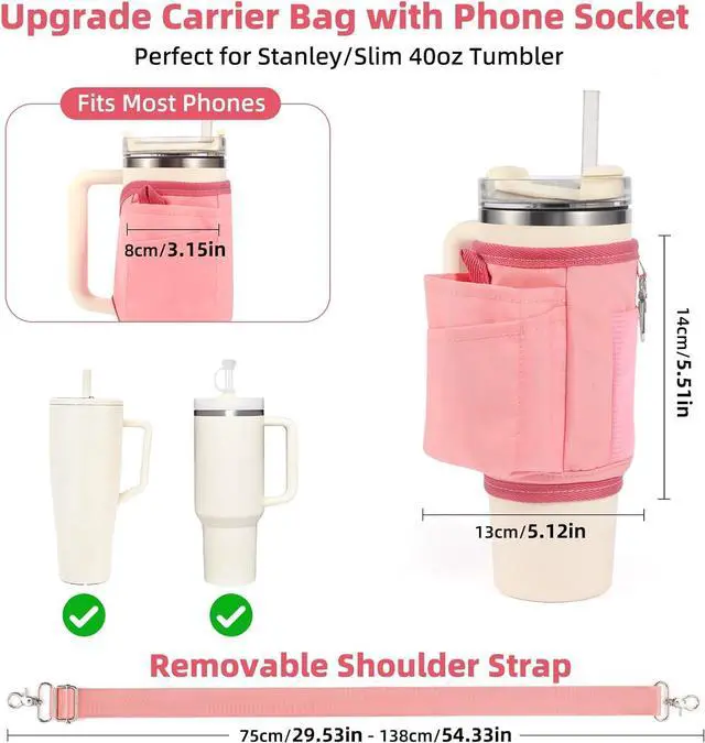 Alt view image 7 of 7 - All Day Quencher Carry All for Stanley 40/30 oz Tumbler, Crossbody Bag with Phone Holder & Strap, Water Bottle Carrier Bag
