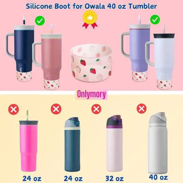 Alt view image 5 of 5 - Silicone Boot for Owala 12 OZ Tumbler, Boots for Owala 40 OZ Cup Accessories, Protective Sleeve for Owala 12OZ Water Bottle Cups Bumper, Anti-Slip Protector for Bottom of Cup
