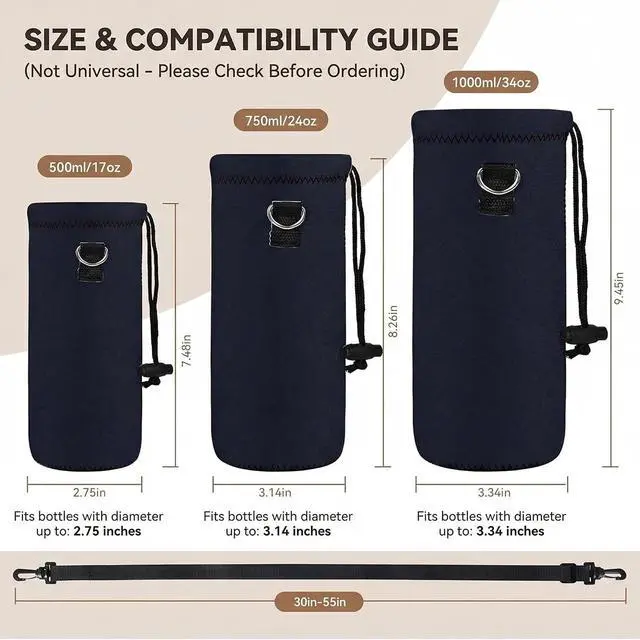 Alt view image 2 of 7 - AUPET Water Bottle Bag Carrier,24oz/32oz Insulated Neoprene bottle Sling Holder Case Pouch Cover for 1000ML/750ML Bottles with Shoulder Strap for walking