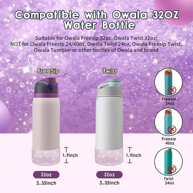 Alt view image 2 of 7 - Protective Glitter Silicone Boot Compatible with Owala 24oz 32oz 40oz, Bling Cup Sleeve Bottom Bumper Cover Compatible with Owala FreeSip, Twist, or Flip Stainless Steel Water Bottles