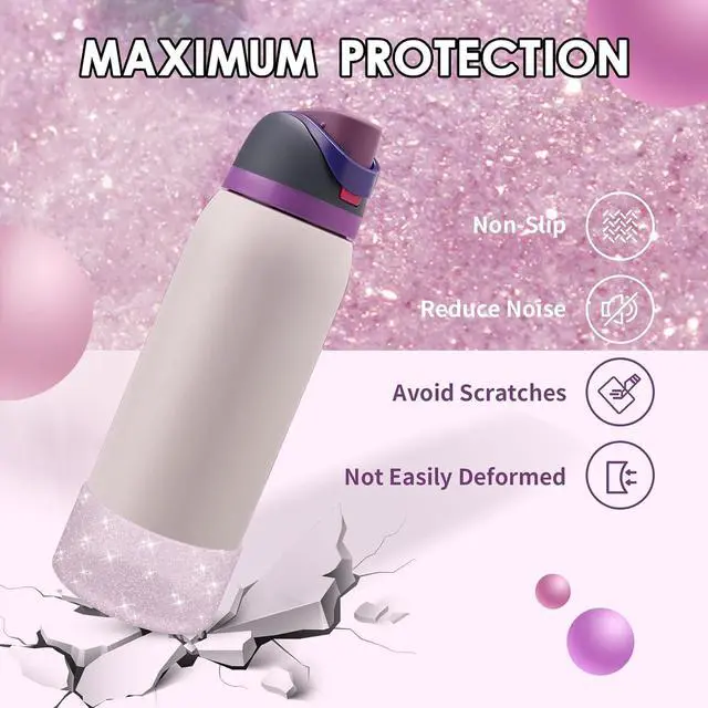 Alt view image 3 of 7 - Protective Glitter Silicone Boot Compatible with Owala 24oz 32oz 40oz, Bling Cup Sleeve Bottom Bumper Cover Compatible with Owala FreeSip, Twist, or Flip Stainless Steel Water Bottles