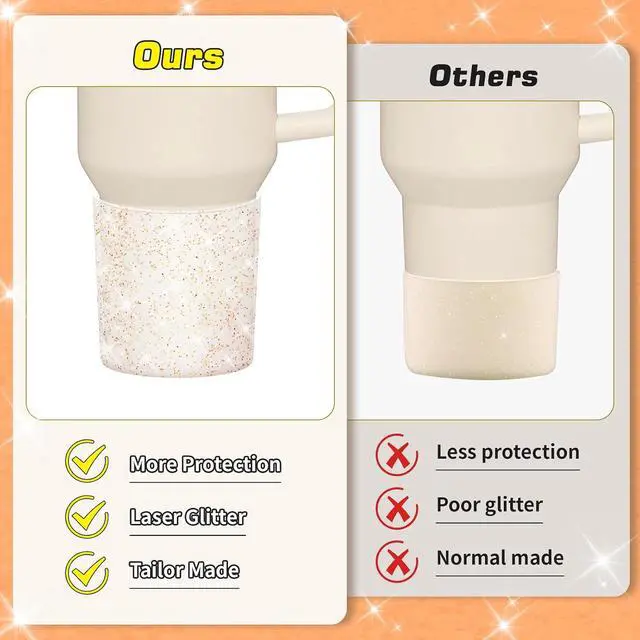 Alt view image 5 of 7 - WUQID Glitter Higher Silicone Boot Compatible with Stanley Quencher H2.0 40oz 30oz 20oz & IceFlow Flip 30oz 20oz, Tumbler Cups Anti-Slip Bottom Sleeve Cover
