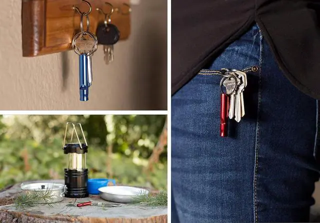 Alt view image 4 of 7 - A Set of 5 Extra Loud Whistles for Camping Hiking Hunting Outdoors Sports and Emergency Situations, Sturdy but Light Aluminium Key Chain Signals