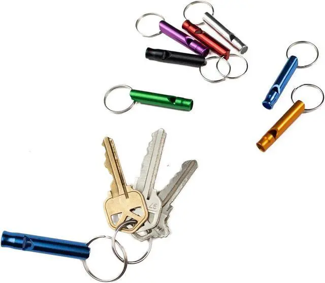 Alt view image 5 of 7 - A Set of 5 Extra Loud Whistles for Camping Hiking Hunting Outdoors Sports and Emergency Situations, Sturdy but Light Aluminium Key Chain Signals