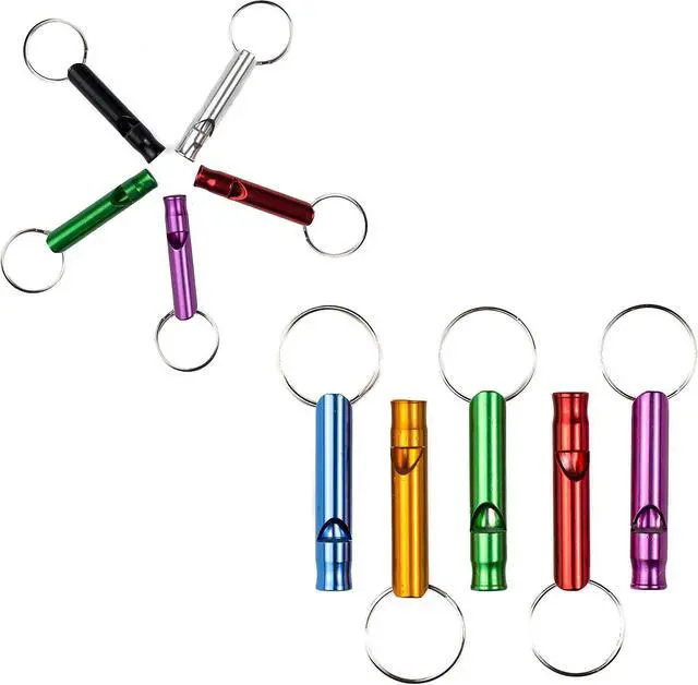 Alt view image 6 of 7 - A Set of 5 Extra Loud Whistles for Camping Hiking Hunting Outdoors Sports and Emergency Situations, Sturdy but Light Aluminium Key Chain Signals