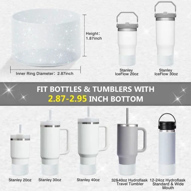 Alt view image 2 of 7 - WUQID Protective Bling Silicone Boot Sleeve, Compatible with Stanley Tumbler 20-40oz & Hydro Flask Bottle 12oz-24oz, Glitter Reduces Dents Sleeve Cover for More Bottles/Tumblers Bottom of 2.83-2.95in