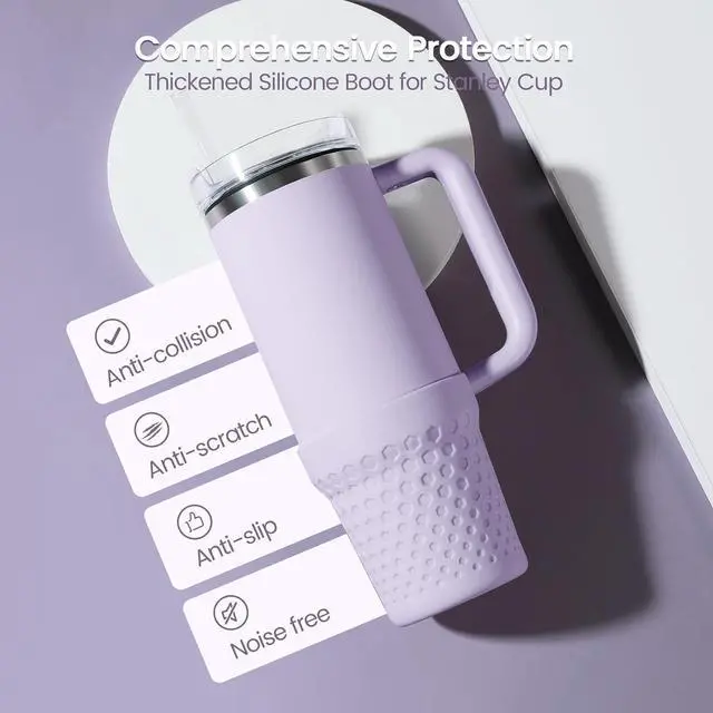 Alt view image 2 of 6 - Silicone Boot for Stanley Cup Bottom Protector Sleeve Accessories for 40oz Tumbler (Purple)
