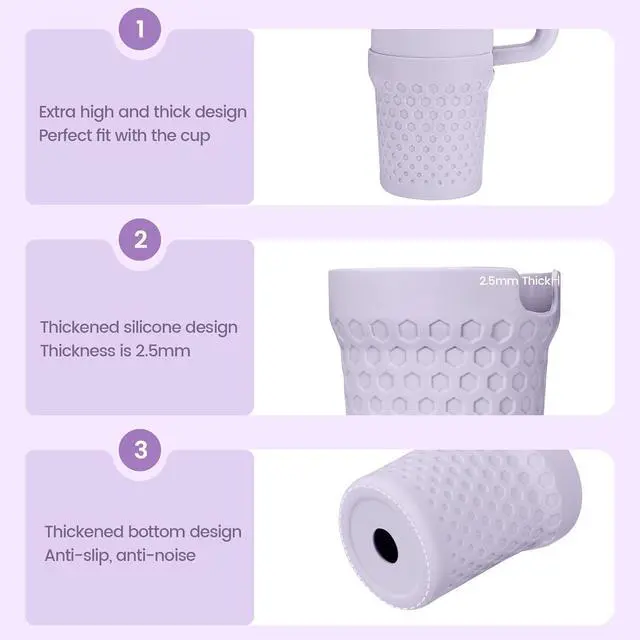 Alt view image 4 of 6 - Silicone Boot for Stanley Cup Bottom Protector Sleeve Accessories for 40oz Tumbler (Purple)