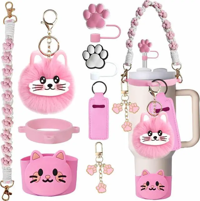 Main image of Cat Accessories for Stanley Cup 30/40oz, Paw Straw Topper Set | 8PCS cat tumbler accessories set with paw straw topper, silicone boot, handle strap and cup charms for Stanley Cup 30/40oz
