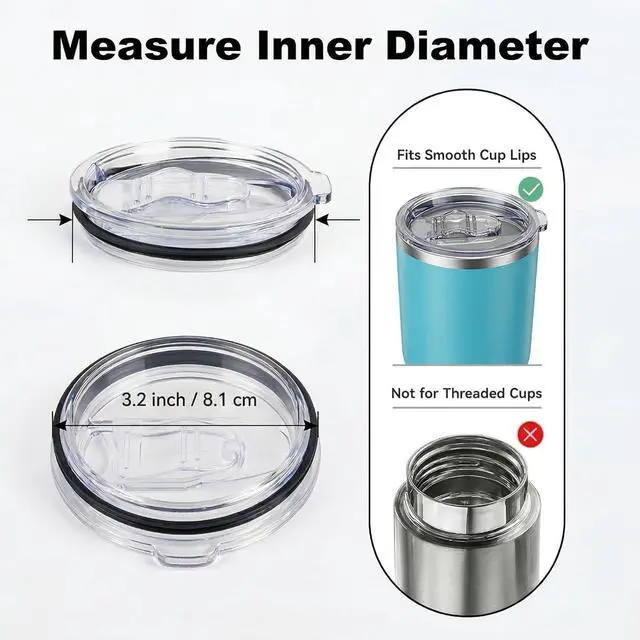 Alt view image 2 of 6 - Tumbler Lid Replacement 2 Pack for 20 oz Tumblers, 3.2" Mugs | Compatible with Yeti Rambler & more. Spill proof and splash resistant crystal clear sliding lids. BPA-Free, straw friendly