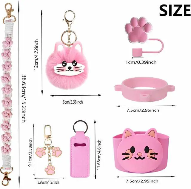 Alt view image 5 of 5 - Cat Accessories for Stanley Cup 30/40oz, Paw Straw Topper Set | 8PCS cat tumbler accessories set with paw straw topper, silicone boot, handle strap and cup charms for Stanley Cup 30/40oz