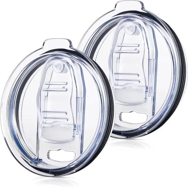 Main image of Tumbler Lid Replacement 2 Pack for 20 oz Tumblers, 3.2" Mugs | Compatible with Yeti Rambler & more. Spill proof and splash resistant crystal clear sliding lids. BPA-Free, straw friendly