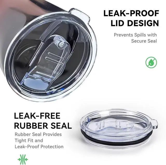 Alt view image 3 of 6 - Tumbler Lid Replacement 2 Pack for 20 oz Tumblers, 3.2" Mugs | Compatible with Yeti Rambler & more. Spill proof and splash resistant crystal clear sliding lids. BPA-Free, straw friendly