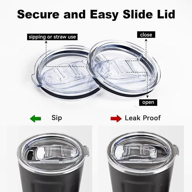 Alt view image 4 of 6 - Tumbler Lid Replacement 2 Pack for 20 oz Tumblers, 3.2" Mugs | Compatible with Yeti Rambler & more. Spill proof and splash resistant crystal clear sliding lids. BPA-Free, straw friendly