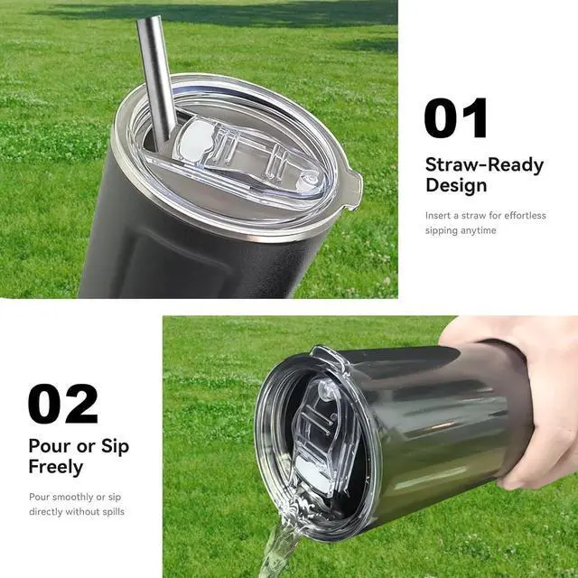 Alt view image 5 of 6 - Tumbler Lid Replacement 2 Pack for 20 oz Tumblers, 3.2" Mugs | Compatible with Yeti Rambler & more. Spill proof and splash resistant crystal clear sliding lids. BPA-Free, straw friendly
