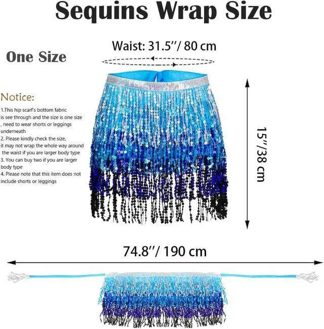 Alt view image 4 of 7 - Women's Sequin Tassel Skirts Rave Fringe Hip Scarf for Festival