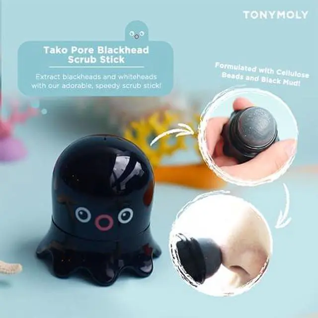 Alt view image 3 of 4 - Tea Tree Oil & Cellulose Beads (2 Count), Solid Stick with Marine Extracts, Tako Pore Blackhead Scrub Stick Duo Set Deep Pore Charcoal Exfoliator for Nose & T-Zone