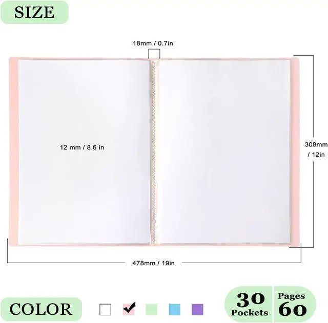 Alt view image 2 of 7 - 1 Pack (Pink), Document Organizer, Presentation Book for Artwork, Display 60 Pages Book, Portfolio Folder with Clear Sheet Protectors, Binder with Plastic Sleeves