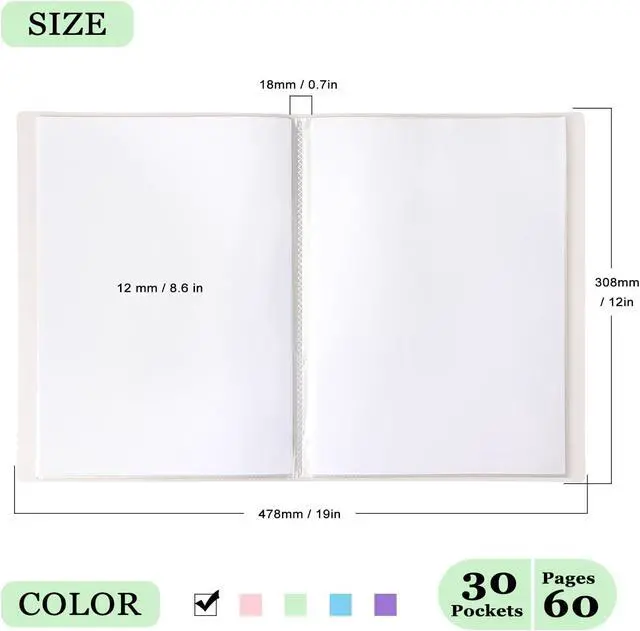 Alt view image 2 of 7 - 1 Pack (White), Document Organizer, Presentation Book for Artwork, Display 60 Pages Book, Pocket Portfolio Folder with Clear Sheet Protectors, Portfolio Binder with Plastic Sleeves