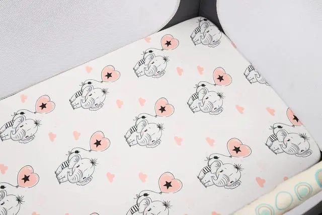 Alt view image 3 of 7 - Flamingo Elephant & Lion, Ultra Soft Jersey Material, Playard Sheets Convertible Playard Mattress Cover, Pack n Play Sheet Stretchy Fitted Portable Mini Crib Sheets Set 3 Pack